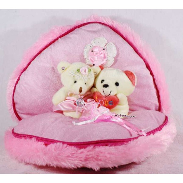 Cute Pink Convertible Chain Plush Heart with Love Couple Teddy Bears